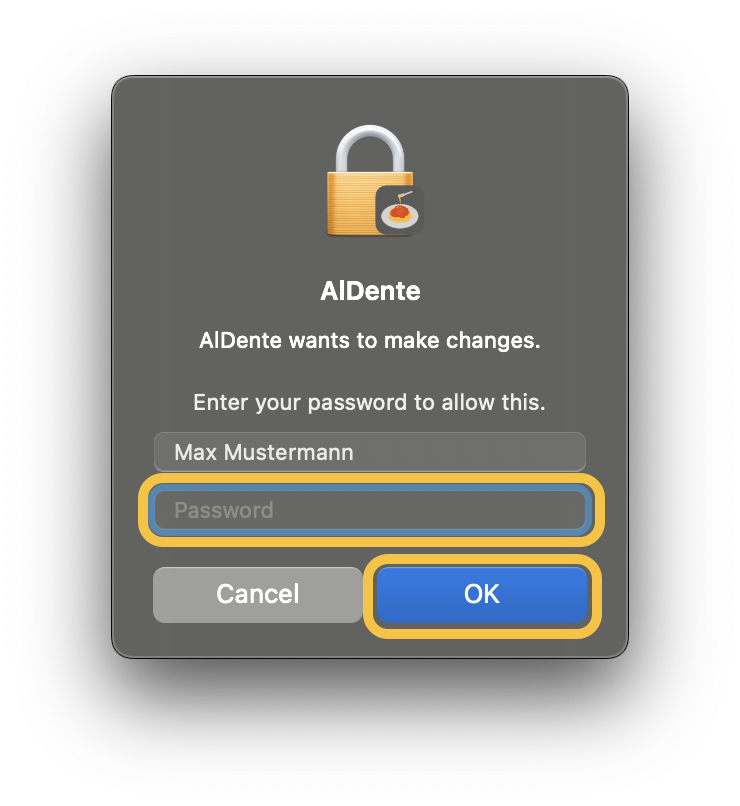 Enter password to remove Helper
